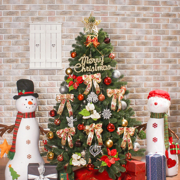 150cm 골드카니발 고급 레드 리얼 전나무 LED 크리스마스트리 소품 장식 풀세트