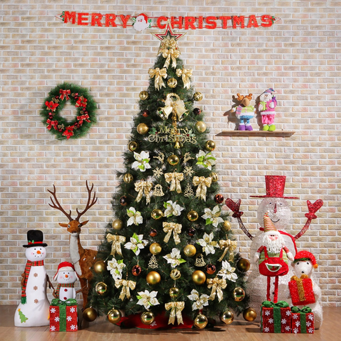 300cm 카니발골드 최고급 뉴리얼 솔잎 LED 크리스마스 대형트리 소품 장식 풀세트