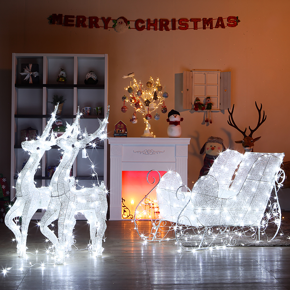 130cm LED 화이트 사슴＆썰매 디스플레이 크리스마스장식세트(무료배송)